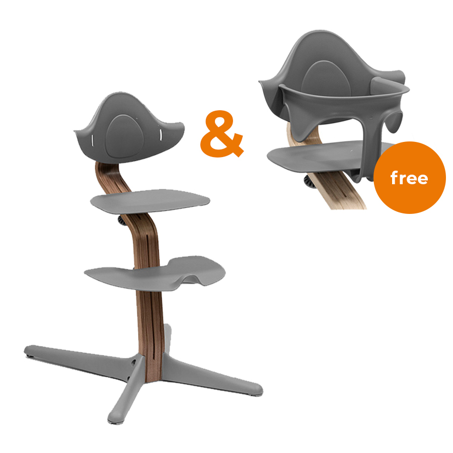 STOKKE® Nomi® Hochstuhl Walnuss / grau + gratis Baby Set grau von Stokke