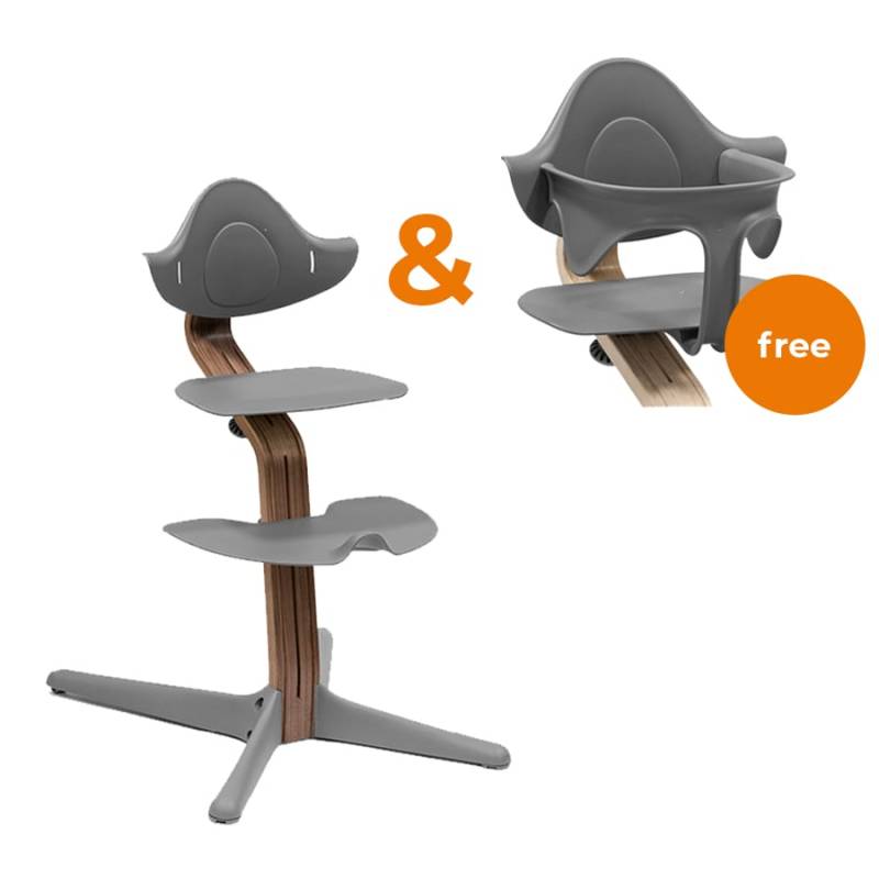 STOKKE® Nomi® Hochstuhl Walnuss / grau + gratis Baby Set grau von Stokke