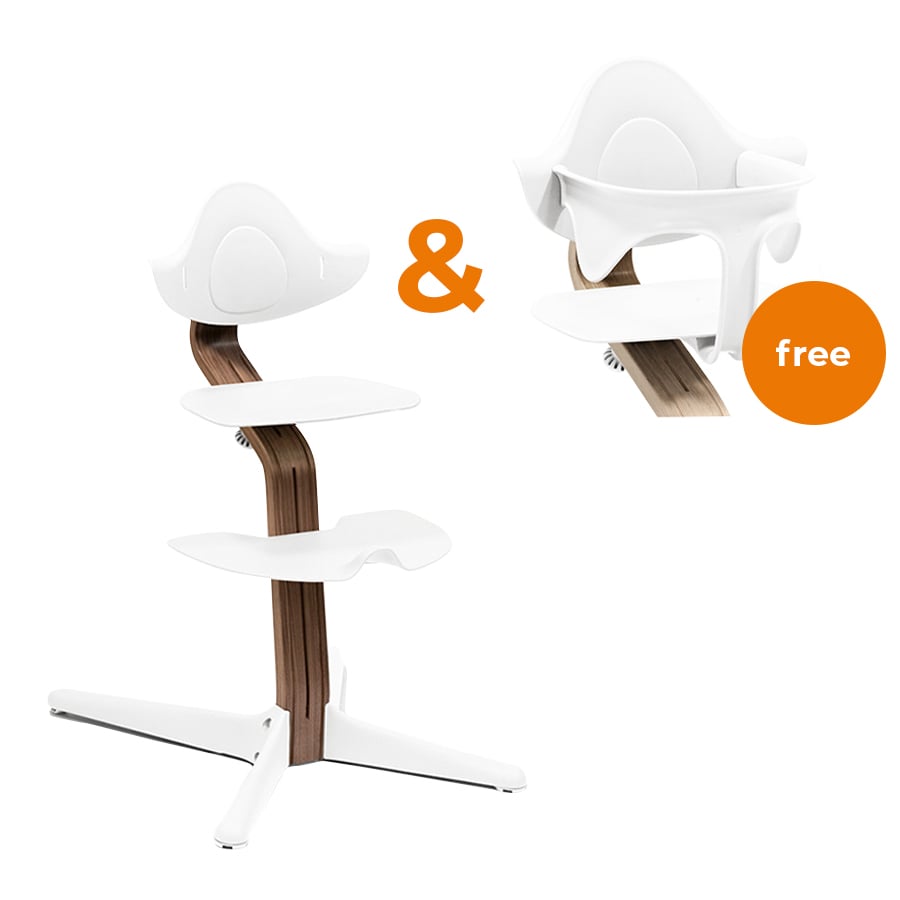 STOKKE® Nomi® Hochstuhl Walnuss / weiß + gratis Baby Set weiß von Stokke