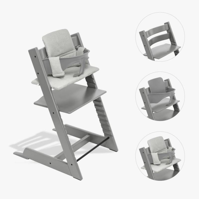 STOKKE® Tripp Trapp® Hochstuhl Buche Storm Grey inkl. Kissen Nordic Grey und Baby Set V2 Storm Grey von Stokke