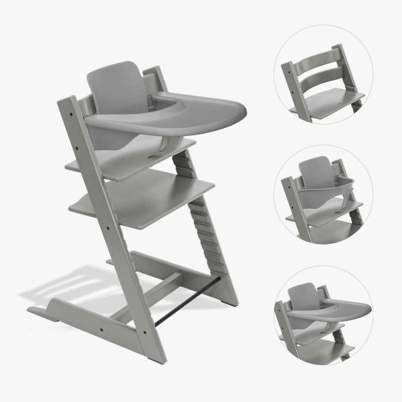 STOKKE® Tripp Trapp® Hochstuhl Buche Storm Grey inkl. Tray Storm Grey und Baby Set V2 Storm Grey von Stokke