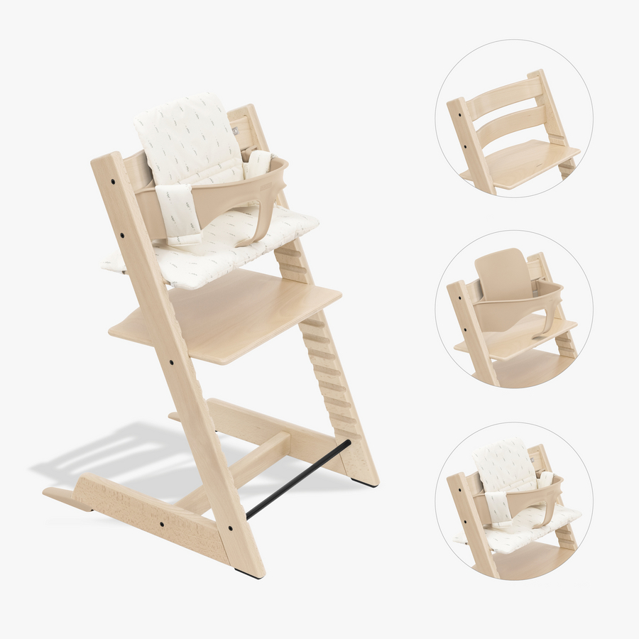STOKKE® Tripp Trapp® Hochstuhl Buche natur inkl. Kissen Wheat Cream und Baby Set V2 natur von Stokke