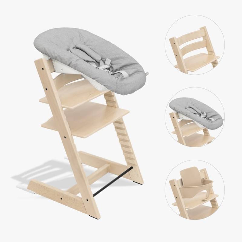 STOKKE® Tripp Trapp® Hochstuhl Buche natur inkl. Newborn Set™ Grey und Baby Set V2 natur von Stokke
