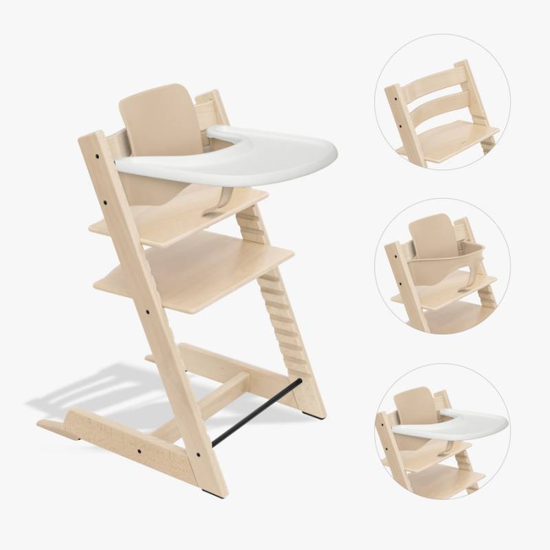 STOKKE® Tripp Trapp® Hochstuhl Buche natur inkl. Tray weiß und Baby Set V2 natur von Stokke