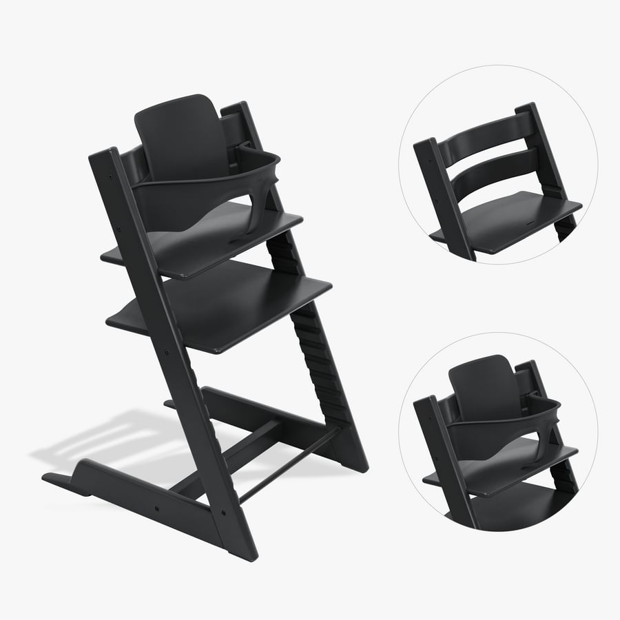 STOKKE® Tripp Trapp® Hochstuhl Buche schwarz inkl. Baby Set V2 schwarz von Stokke