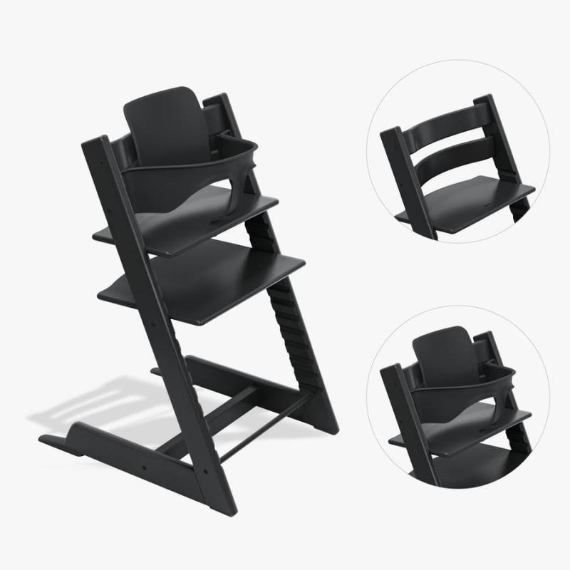 STOKKE® Tripp Trapp® Hochstuhl Buche schwarz inkl. Baby Set V2 schwarz von Stokke