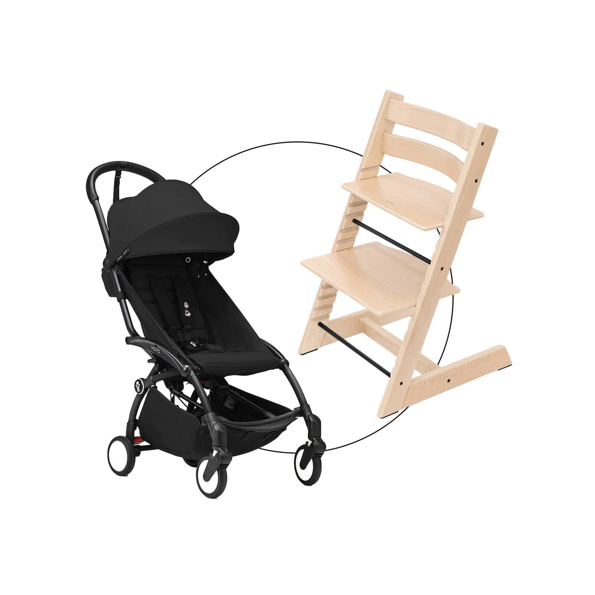 Stokke® Tripp Trapp® Bundle Hochstuhl Tripp Trapp inkl. Yoyo3 Gestell schwarz & Textilset 6+ schwarz von Stokke