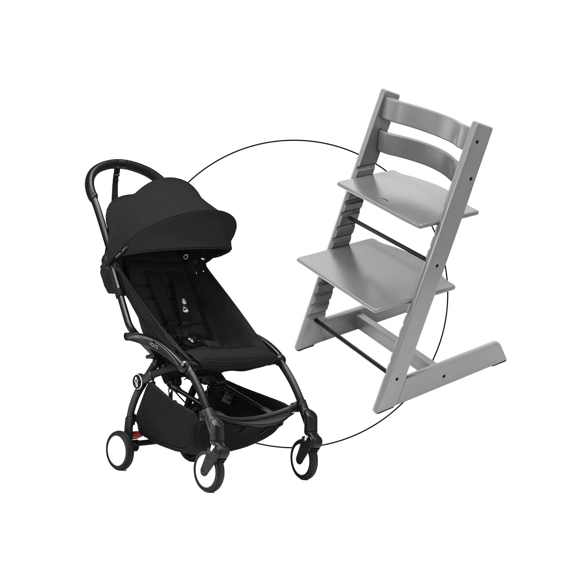 Stokke® Tripp Trapp® Bundle Hochstuhl Tripp Trapp inkl. Yoyo3 Gestell schwarz & Textilset 6+ schwarz von Stokke