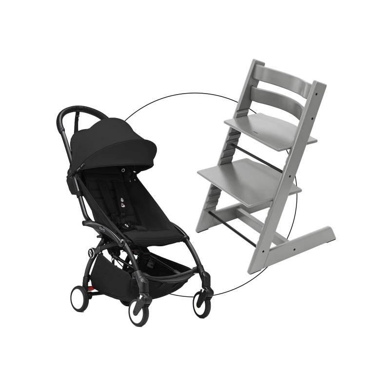 Stokke® Tripp Trapp® Bundle Hochstuhl Tripp Trapp inkl. Yoyo3 Gestell schwarz & Textilset 6+ schwarz von Stokke
