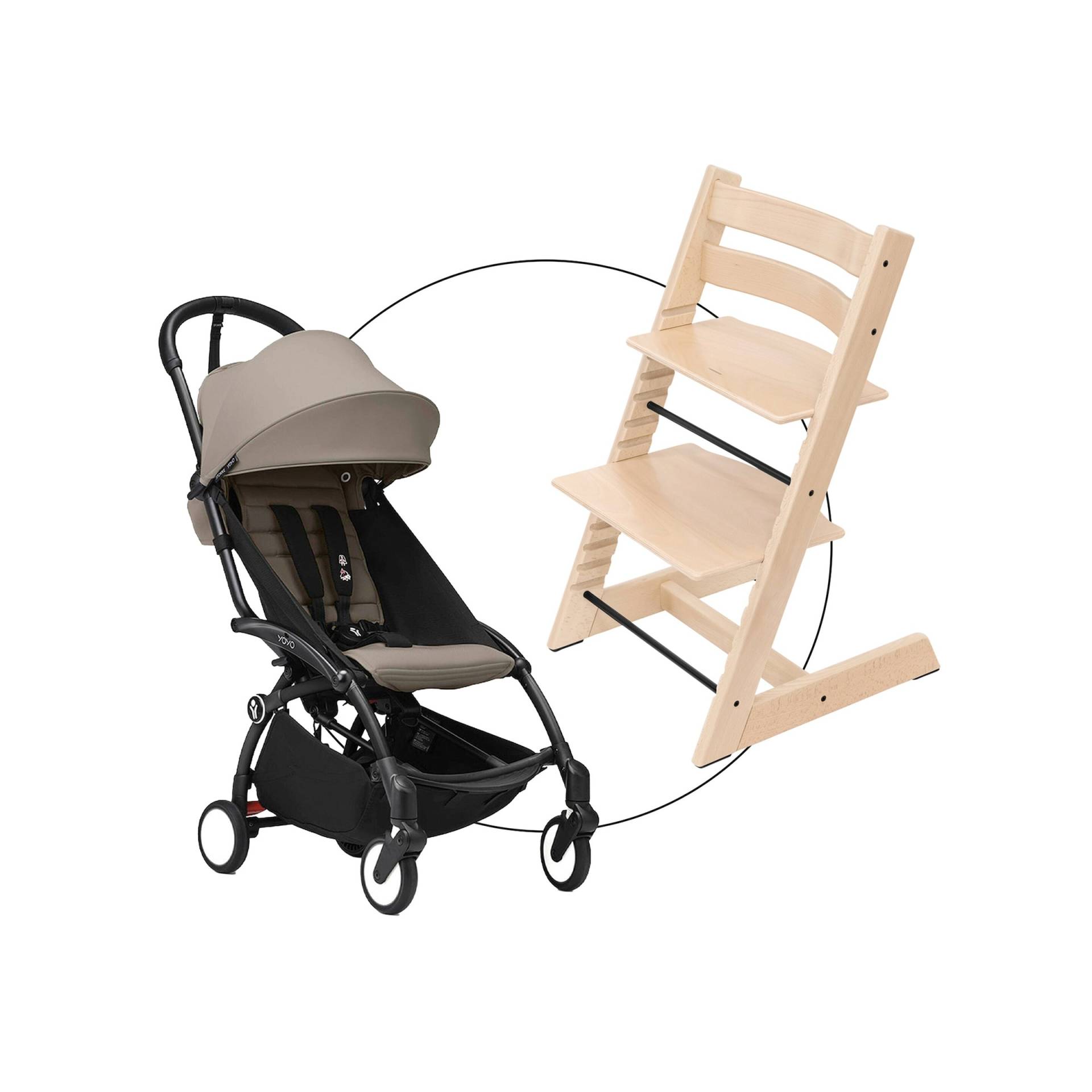 Stokke® Tripp Trapp® Bundle Hochstuhl Tripp Trapp inkl. Yoyo3 Gestell schwarz & Textilset 6+ taupe von Stokke