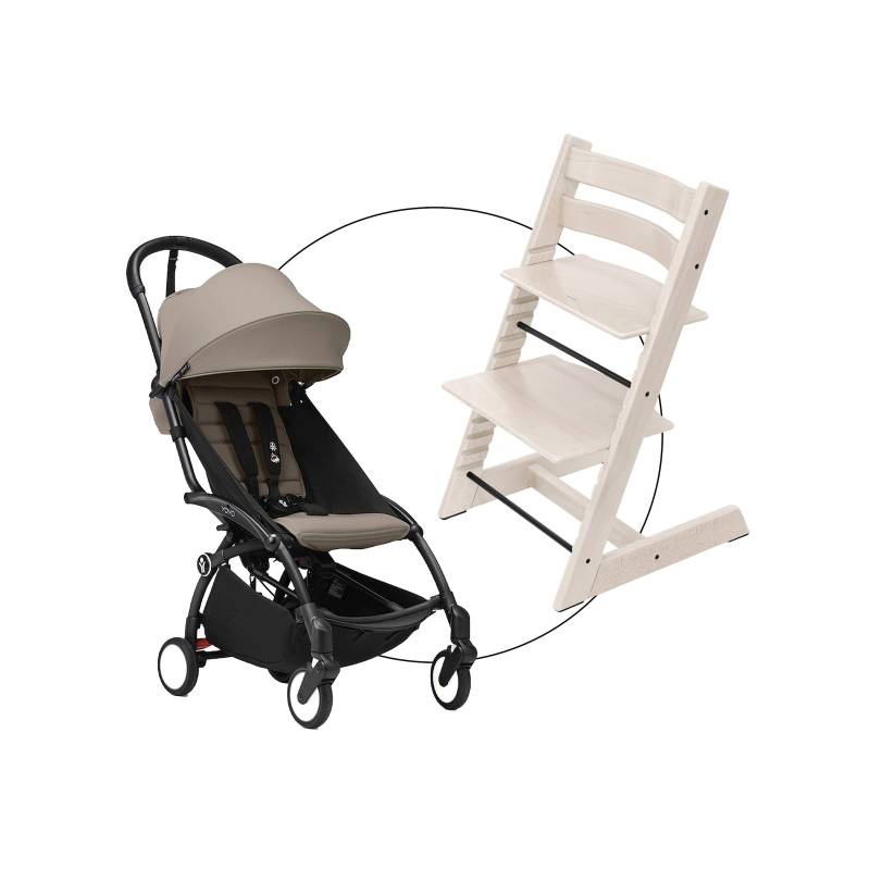 Stokke® Tripp Trapp® Bundle Hochstuhl Tripp Trapp inkl. Yoyo3 Gestell schwarz & Textilset 6+ taupe von Stokke