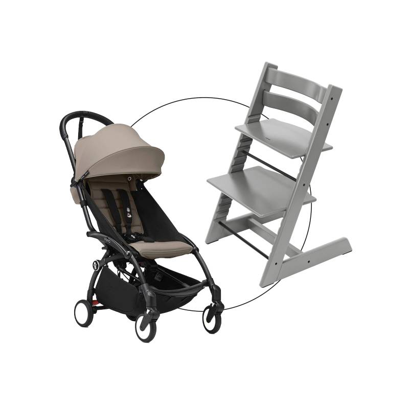 Stokke® Tripp Trapp® Bundle Hochstuhl Tripp Trapp inkl. Yoyo3 Gestell schwarz & Textilset 6+ taupe von Stokke