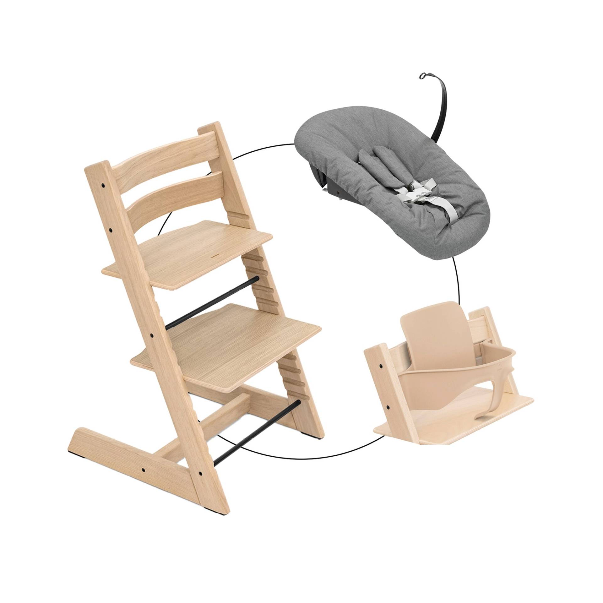 Stokke® Tripp Trapp® Bundle Treppenhochstuhl Eiche inkl. Newbornset Deep Grey & Babyset von Stokke