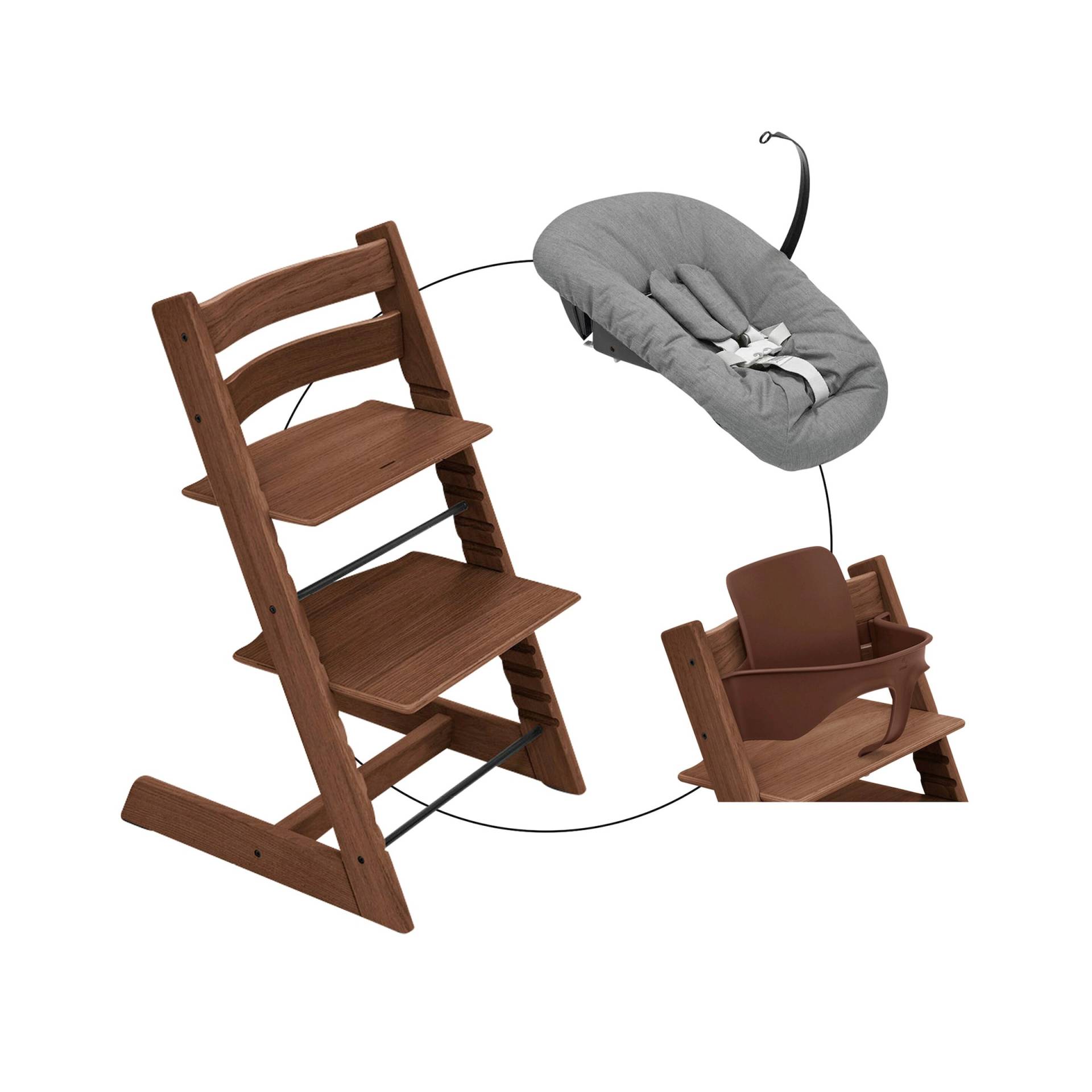 Stokke® Tripp Trapp® Bundle Treppenhochstuhl Eiche inkl. Newbornset Deep Grey & Babyset von Stokke