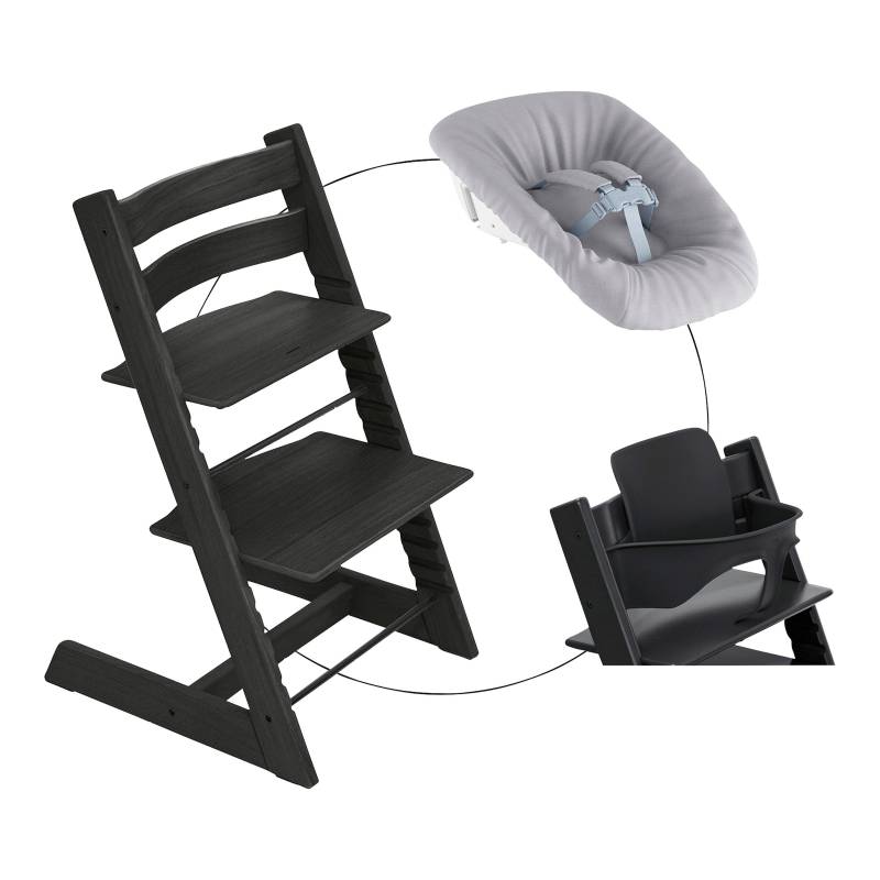 Stokke® Tripp Trapp® Bundle Treppenhochstuhl Eiche inkl. Newbornset Light Grey & Babyset von Stokke
