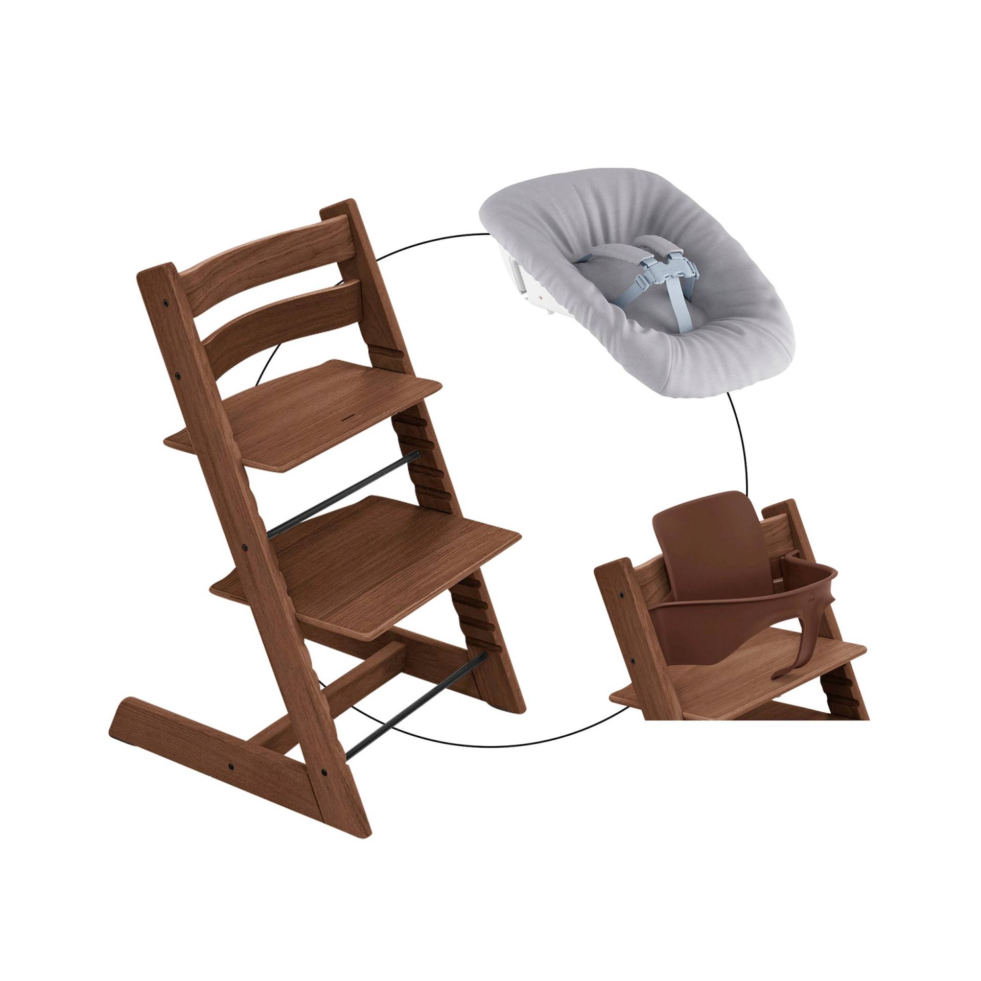 Stokke® Tripp Trapp® Bundle Treppenhochstuhl Eiche inkl. Newbornset Light Grey & Babyset von Stokke