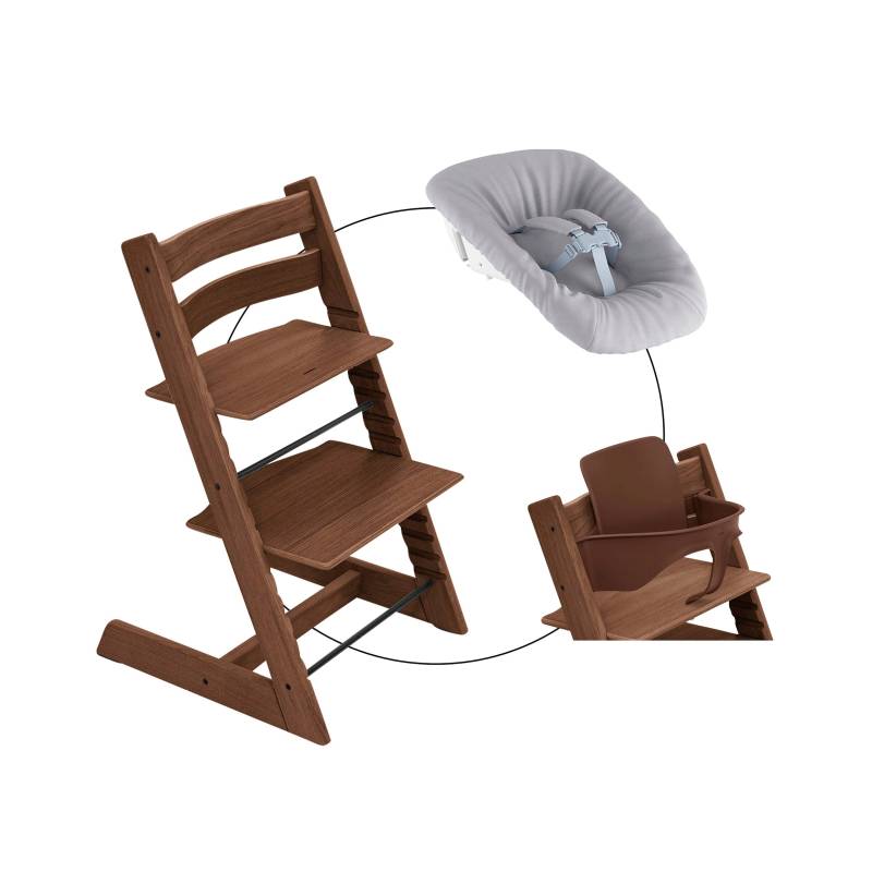 Stokke® Tripp Trapp® Bundle Treppenhochstuhl Eiche inkl. Newbornset Light Grey & Babyset von Stokke