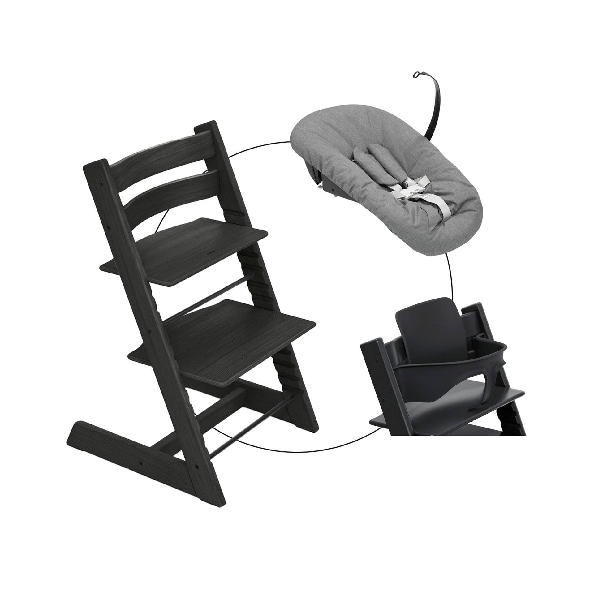 Stokke® Tripp Trapp® Bundle Treppenhochstuhl Eiche inkl. Newbornset deep grey & Babyset von Stokke