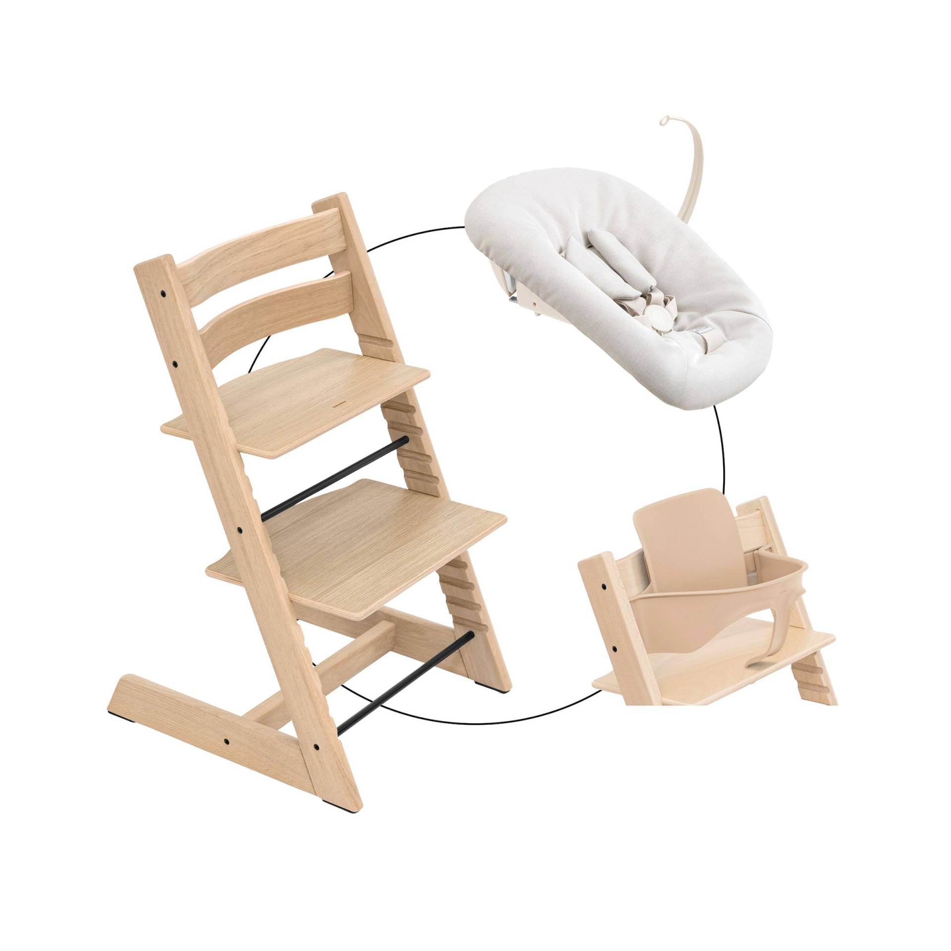 Stokke® Tripp Trapp® Bundle Treppenhochstuhl Eiche inklusive Newbornset Vanilla White & Babyset von Stokke