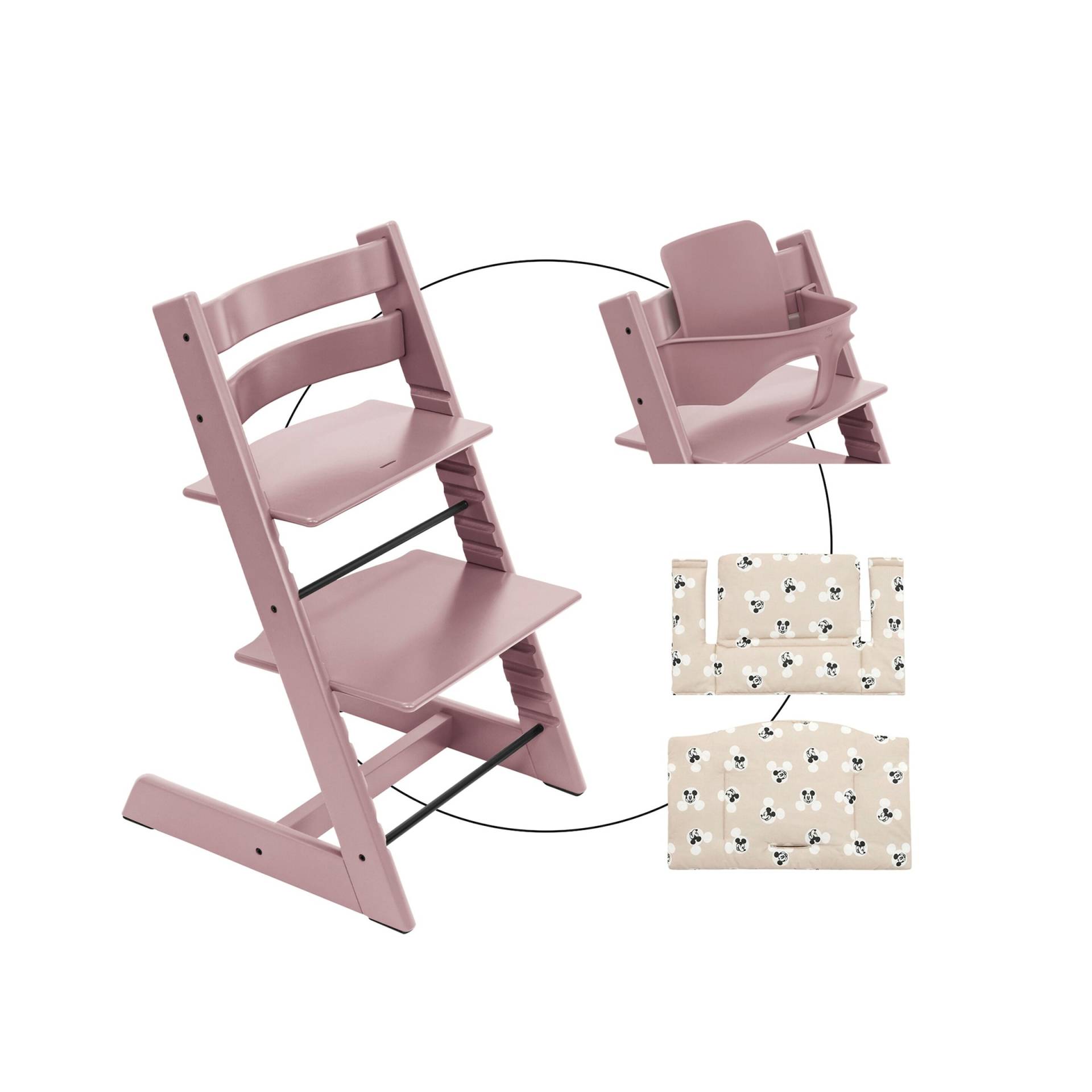 Stokke® Tripp Trapp® Bundle Treppenhochstuhl inkl. Sitzkissen Classic Mickey Signature und Babyset von Stokke