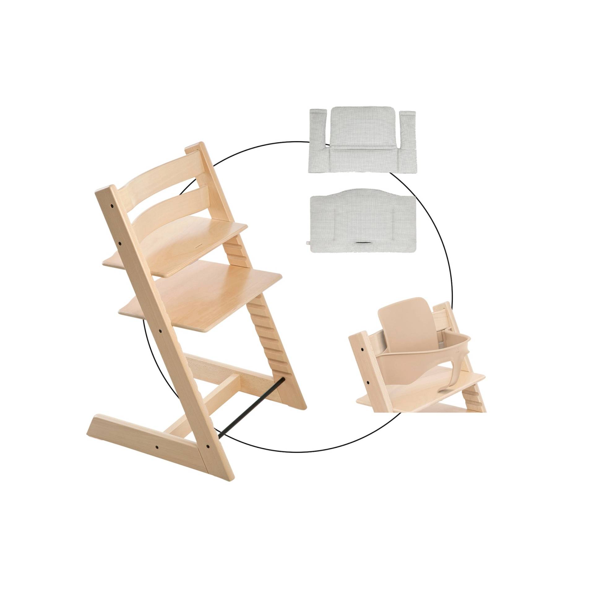 Stokke® Tripp Trapp® Bundle Treppenhochstuhl inkl. Sitzkissen Classic Nordic Grey & Babyset von Stokke