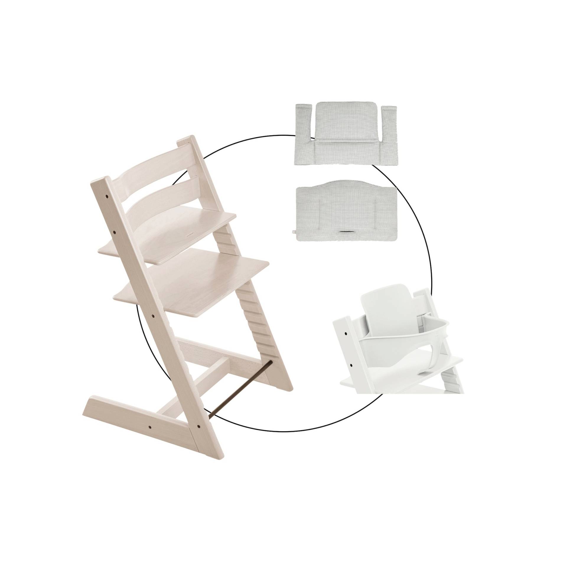 Stokke® Tripp Trapp® Bundle Treppenhochstuhl inkl. Sitzkissen Classic Nordic Grey & Babyset von Stokke