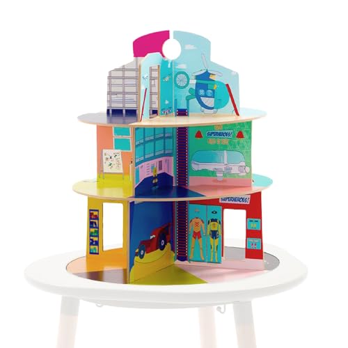 Stokke MuTable Haus der Held*innen - Inklusive Superheldenbereich, Feuerwehrhaus, Abenteuerhaus & Polizeistation - Aus Holz, ohne Werkzeug auf- und abbauen von Stokke
