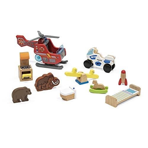 Stokke MuTable Puppenhausspielzeug von Hape Toys - 2023 Neugestaltung - 10 farbenfrohe Holzspielsachen inklusive Möbel, Tiere & Helikopter - Ab 3 Jahren von Stokke