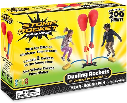 Stomp Rocket Original Dueling Rockets, 4 Raketen und Spielzeug Startrampe – Outdoor Raketenspielzeug – ideal für Outdoor-Spiele mit Freunden im Garten von Stomp Rocket