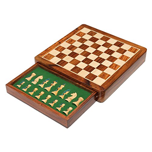 Magnetisches Holzschachspiel mit Schublade | Reiseschach Brettspielset mit Chessmen Drawer (Flat 12x12 Inch) von StonKraft