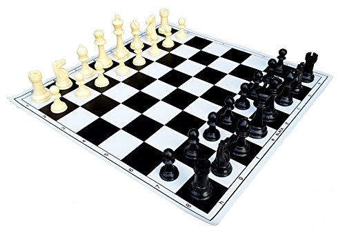 StonKraft 17 '' x 17 '' Turnier Schach Vinyl Rollup Schachspiel mit festen Plastikstücken (mit extra Damen) - Schwarz von StonKraft