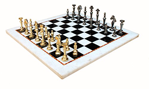 StonKraft Schachbrett-Set aus weißem und schwarzem Marmor + Schachfiguren aus Messing – dekoratives Steinschach – Heimdekoration – 38,1 cm von StonKraft
