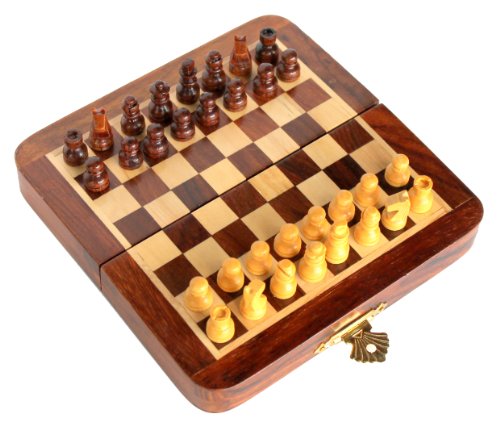 StonKraft Handmade Premium Holz 18 x 18 cm Schachspiel - Faltbares Holz-Magnetset mit Aufbewahrung von StonKraft