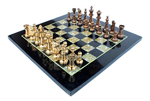 StonKraft Schachbrett-Set aus schwarzem Marmor und (Mopp) Perlmutt + Messing-Schachfiguren – dekorativer Stein Schach – Heimdekoration – 38,1 cm von StonKraft