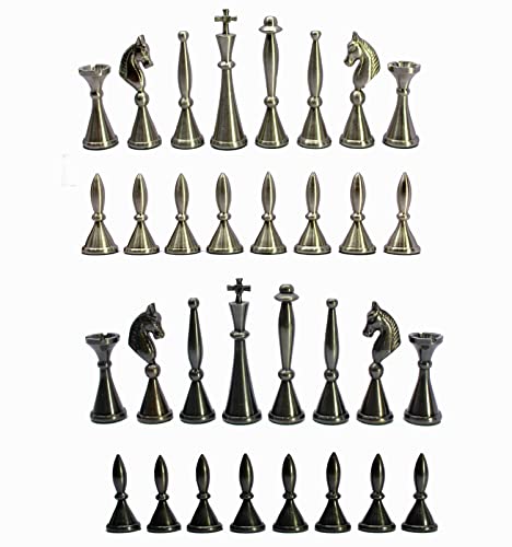 StonKraft Schachfiguren aus Messing, Münzen, Schachfiguren, Schachfiguren aus Kupfermetall - Hand-Carved Silver and Copper Finish Pieces von StonKraft