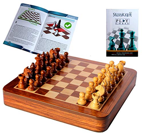 StonKraft Schachspiel aus Holz + magnetische Schachfiguren aus Holz (30,5 cm flach mit Schublade) von StonKraft