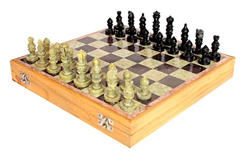 StonKraft Stein Holz Schach Schachbrett Schachbrettspiel Set aus Holz + Stein Schachfiguren (30 x 30 cm) von StonKraft