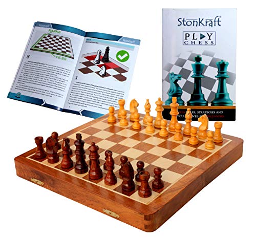 StonKraft handgefertigtes, hochwertiges Holz-Schachspiel 26 x 26 cm - magnetische Schachkassette aus Rosenholz von StonKraft