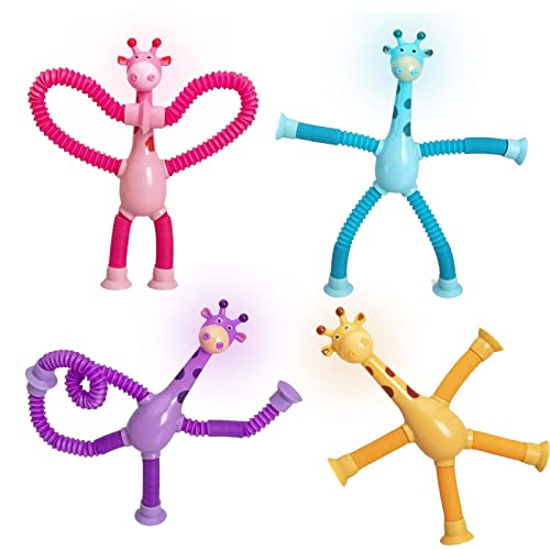 Pop Tubes Fidget Toys | 1/4 Stück Giraffe Pop Röhren Sensorisches Spielzeug | Niedliches Teleskop Giraffen Stress Spielzeug mit Saugnapf | Animal Pop Fidget Tube Badespielzeug Geschenke für Kinder von Storaffy