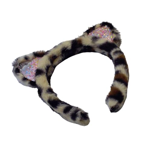 Leoparden Drucken Haar Hoop Katzen Ohren Form Stirnbänder Halloween Cosplay Kopfstücke Für Halloween Cosplay Erwachsene Stirnbänder von Storage Bag