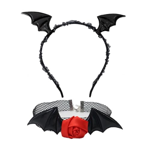 Storage Bag Devil Bat Stirnband Spitze Choker Halloween Cosplay Party Accessoires Erwachsene Frauen Männer Halloween Devil Kostüm Set Halloween Devil Kostüm Set von Storage Bag