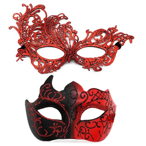 Storage Bag Ehepaar Maskerade Maske Venezianer Party Maske Halloween Kostüm Mardi Gras Für Paare Frauen Männer Halbe Gesichtsmaske Cosplay Maske von Storage Bag