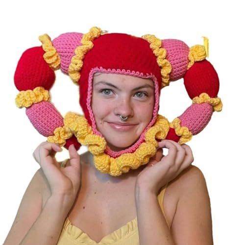Storage Bag Niedliche Clown Cap Lustiger Strickhut Für Halloween Party Festival Neuheit Frauen Party Kostüm Kopfbedeckung Warm Gestrickt Für Partys Und Maskeraden von Storage Bag