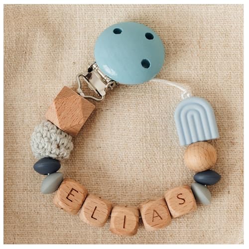 Storchenkind® – Liebevolles, handgemachtes Babyaccessoire, personalisiert mit Namen (grün) (hellblau) von Storchenkind