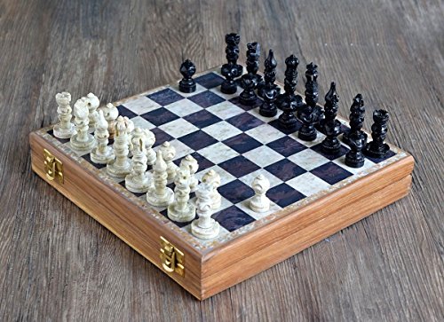 Store Indya Exclusive Schach Set Klassisch Spiel Marmor Schachbrett mit Staunton Stuck und Holzlager Samtinnenraum von StonKraft