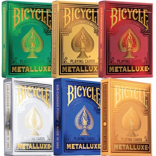 Premium Metalluxe Fahrrad-Spielkarten-Sammelkarten-Set – Set mit 6 Decks in atemberaubenden Gold-, Grün-, Rot-, Silber-, Orange- und Blau-Finishs von Straight Poker Supplies