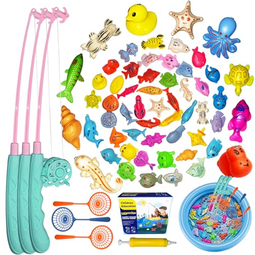 Fishing Toy Bath ToyMagnetic Fishing Toys Game Set for Kids for Bath Time Pool Party with Pole Rod Net, Plastic Floating Fish - Toddler Education Teaching Christmas Birthday Gifts von Strange Kingdom
