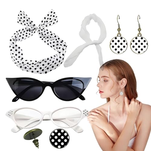 Streysisl Gepunktetes Stirnband, rote Schleife, Stirnband und Druck-Ohrringe, Chiffon-Schal, Brille, Druck, baumelnde Ohrringe für Mädchen und Frauen von Streysisl
