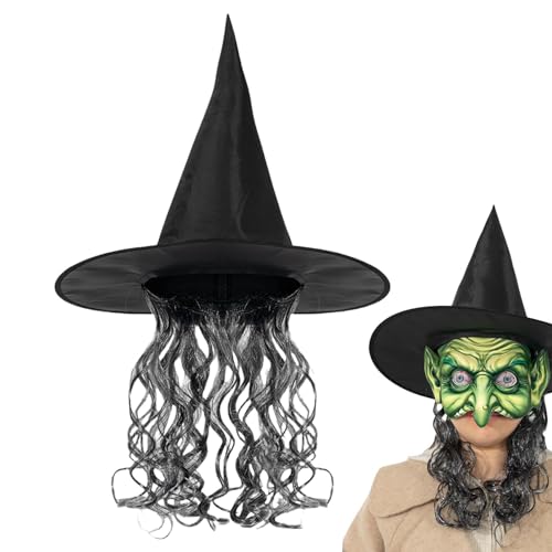 Streysisl Halloween Hexenhut Set | Halloween Hexen Kostüm Set - Horror Cosplay Hexe Perücke Hut Full Halloween Hexengesicht für Frauen von Streysisl