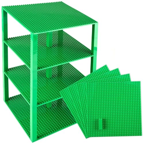 Stapelbare Premium-Bauplatten - inkl. neuen Bausteinen mit 2 x 2 Noppen - kompatibel mit allen Marken - geeignet für Turm-Konstruktionen - Set aus 4 Platten - je 10" x 10" (25,4 x 25,4 cm) - Grün von Strictly Briks